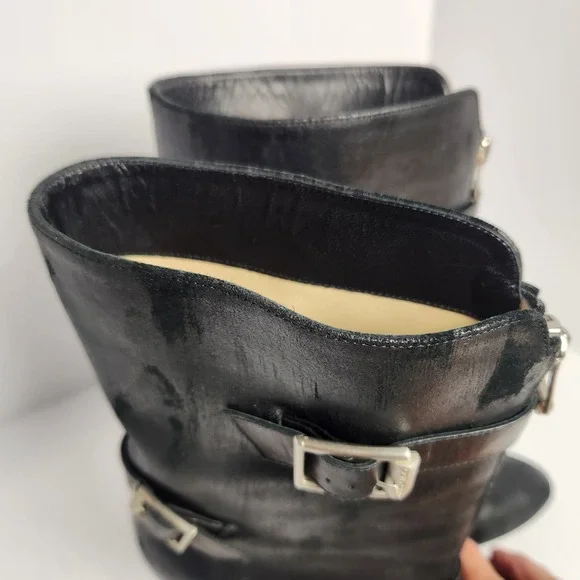 Jimmy Choo Women's Distressed Front Zip Black Leather Boots Size 37.5 (6.5-7) - Picture 6 of 14
